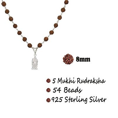 Silver Five Face Rudraksha Mala with Murugan Pendant
