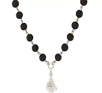 Original Karungali Mala with Silver Ayyappan Pendant β Spiritual Black Wood Mala