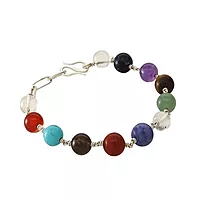 925 Sterling Silver 7 Chakra Bracelet – Natural Chakra Stone Adjustable Bracelet for Men & Women