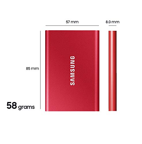 Open Box Samsung Portable SSD 500GB - Up to 1050MB/s - USB 3.2 External Solid State Drive, Red, SSD T7 500GB