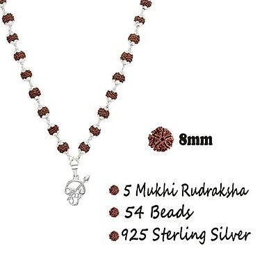 Original Rudraksha Mala in Silver with Om Pendant | Certified Original Rudraksha Mala in Silver with Om Pendant | Certified