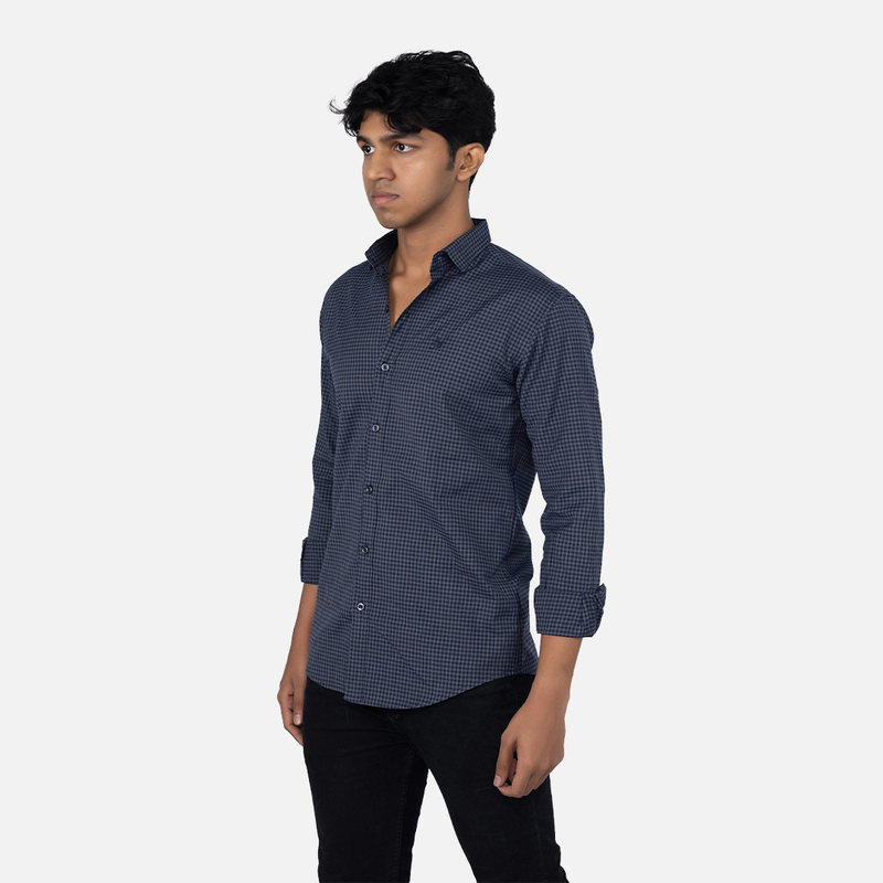Men Distant Blue Gingham Checks Casual Shirt