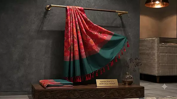 Teal green silk saree with silver buttas with pochampally pink pallu
