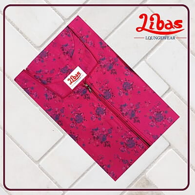 Pink Bizi Lizi Nighty With Floral Print All Over From Libas Loungewear - AL1068