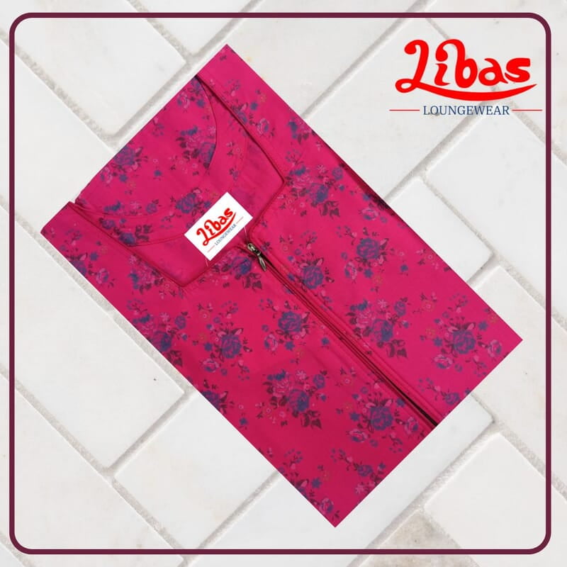 Pink Bizi Lizi Nighty With Floral Print All Over From Libas Loungewear - AL1068 Pink Bizi Lizi Nighty With Floral Print All Over From Libas Loungewear - AL1068