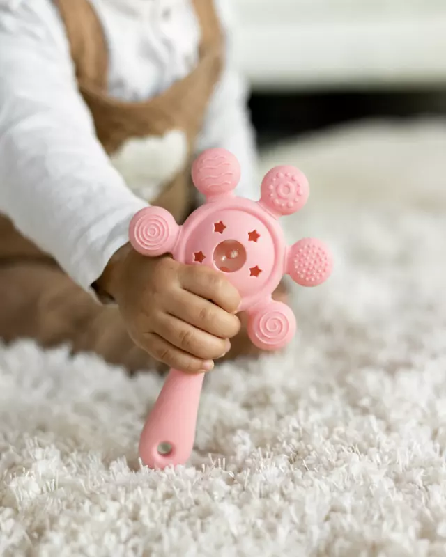 2-in-1 Musical Silicone Rattle Teether Toy