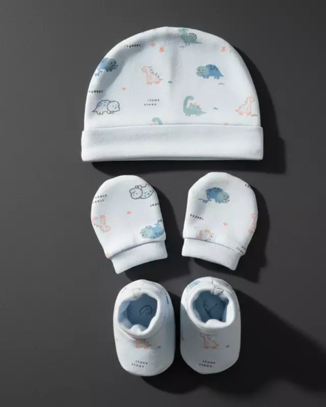 LittleToons Baby Essentials 3-Piece Set – Soft Cotton Cap, Mittens & Booties for Newborns (0–3 Months)