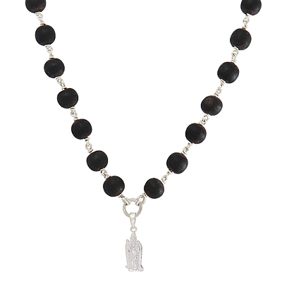 Karungali Mala with Silver Murugan, Vel & Tamil Om Pendant Spiritual Mala Karungali Mala with Silver Murugan, Vel & Tamil Om Pendant Spiritual Mala