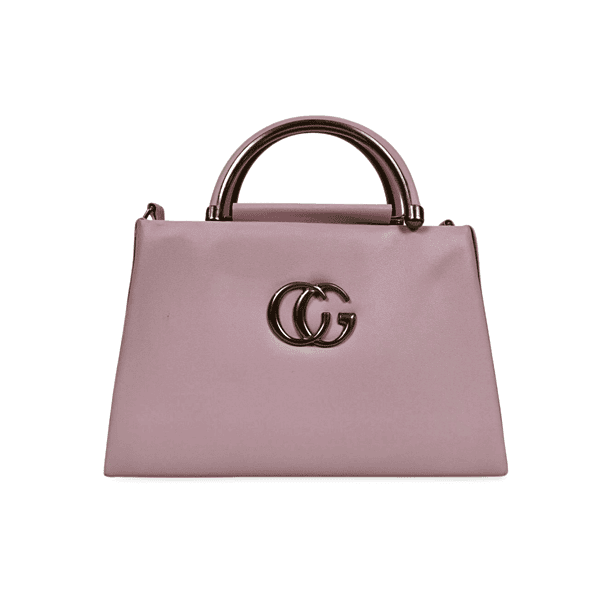 Blush Pink Structured Handbag with Metallic Handle