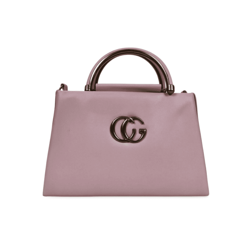 Blush Pink Structured Handbag with Metallic Handle