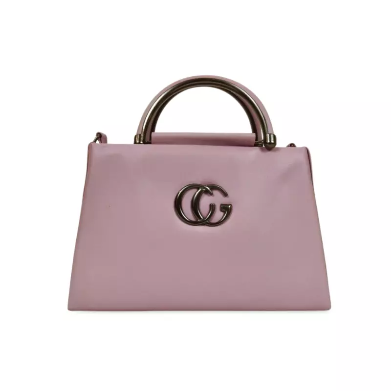 Blush Pink Structured Handbag with Metallic Handle