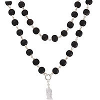 Karungali Mala with Silver Murugan, Vel & Tamil Om Pendant Spiritual Mala