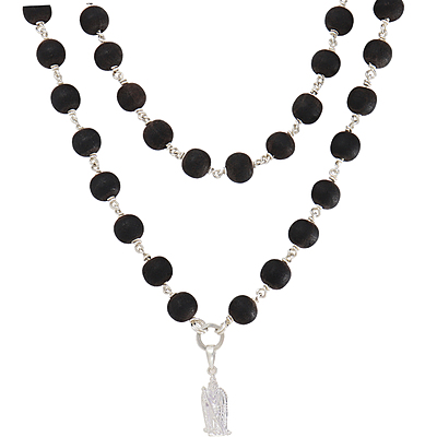 Karungali Mala with Silver Murugan, Vel & Tamil Om Pendant Spiritual Mala Karungali Mala with Silver Murugan, Vel & Tamil Om Pendant Spiritual Mala