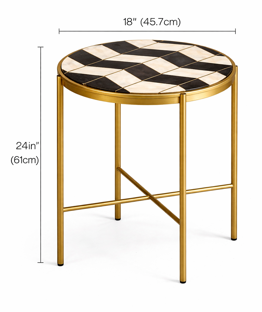 Blake Coffee Table in white & black marble with Brass Inlay and antique brass finish