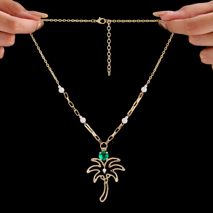 Anti-Tarnish Palm Tree Necklace Set With Earrings