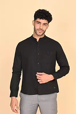 Men's Mandarin Collar Shirt - Black