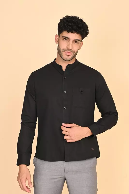 Men's Mandarin Collar Shirt - Black