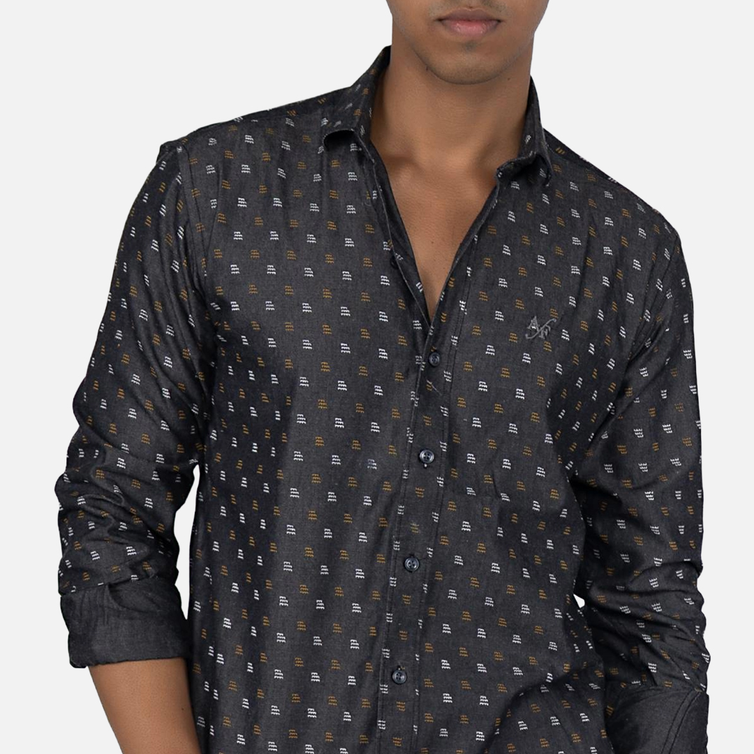 Men Shadow Grey Geometric Printed Indigo Casual Shirt
