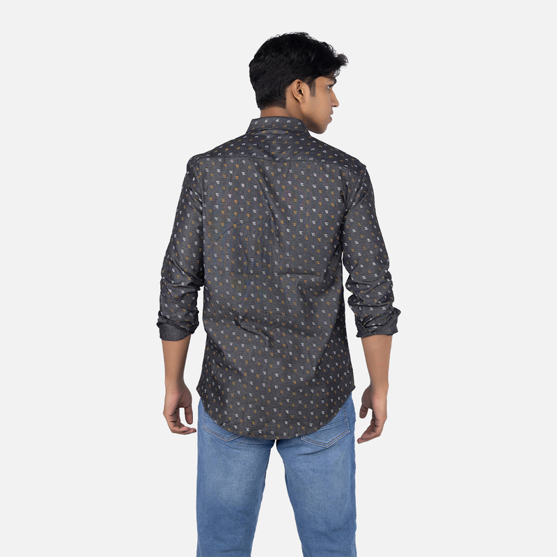 Men Shadow Grey Geometric Printed Indigo Casual Shirt