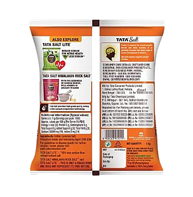 Tata Salt Vacuum Evaporated Iodised Edible Common Salt, 1 kg Pouch