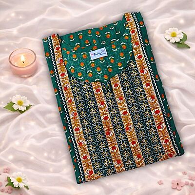 Kelly Green Cotton Nighty With Geometric Print All Over From Libas Loungewear - AL1162