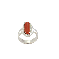 Pure Silver Pavalam Ring - Red Corel