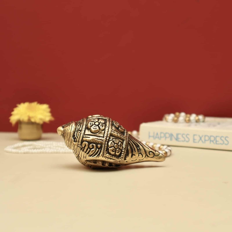 Brass Shankh - 4.5 inch Height | Authentic Brass Shankh for Ritualistic Purposes