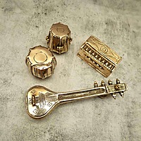 Brass Musical Decor Set - Tabla, Dugi, Sitar and Harmonium - 2.5 inch Height | Decorative Brass Musical Set with Tabla, Dugi, Sitar, and Harmonium