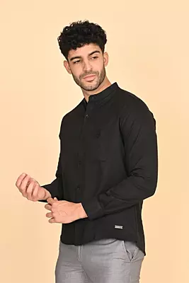 Men's Mandarin Collar Shirt - Black