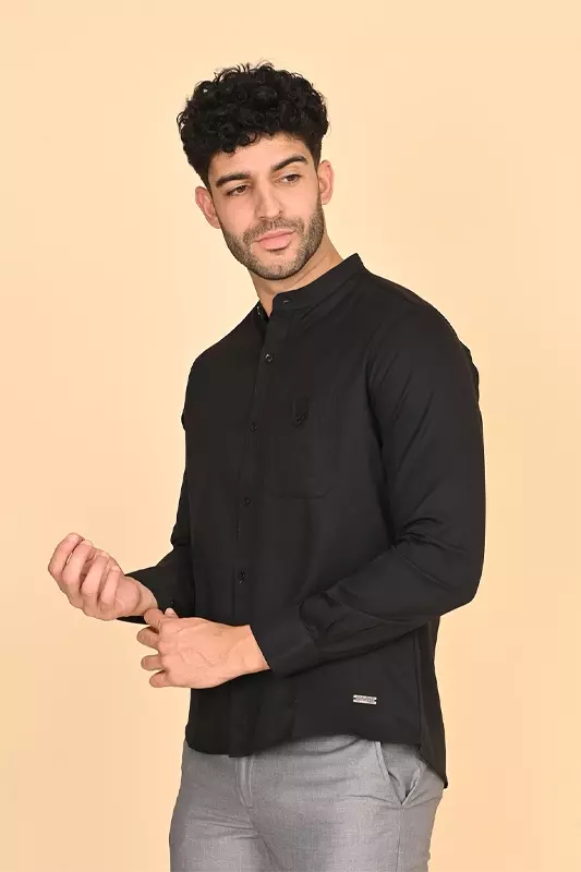 Men's Mandarin Collar Shirt - Black