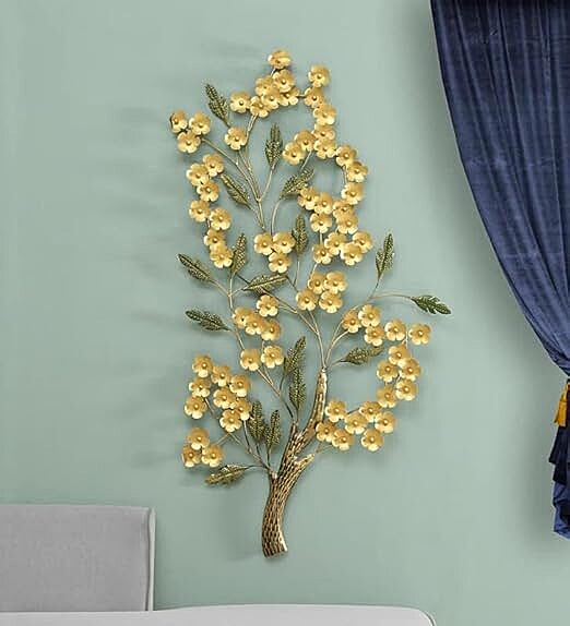 DAD Floral Modern Sculpture for Living Room, Bedroom, & More - Size (30x3x58 Inches, Gold)