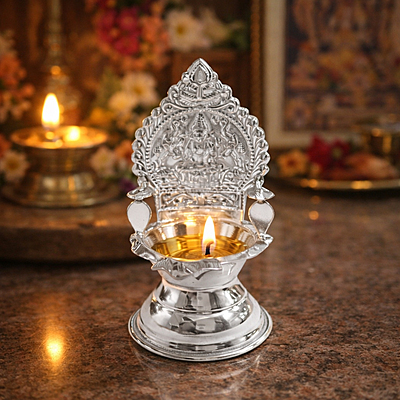 Silver Kamakshi Amman Deepa | Traditional Gaja Lakshmi Diya