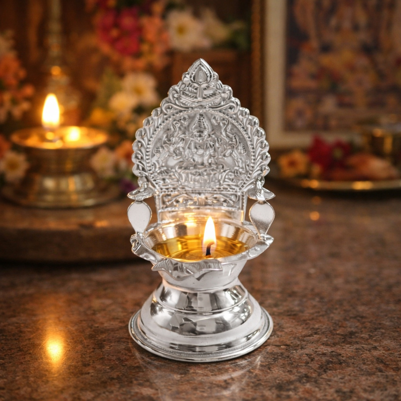 Silver Kamakshi Amman Deepa | Traditional Gaja Lakshmi Diya