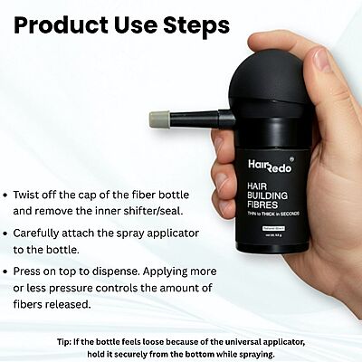 Hairedo Hair Fiber Spray Applicator Pump | Fits 4.5g & 11.5g Bottles | Easy to Use & Long-Lasting | Smart Nozzle for Even Fiber Spread | Easy-Grip Design for Controlled Styling