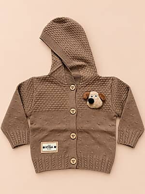 Knitted Hooded Cardigan- Toffee Brown | Full Sleeves