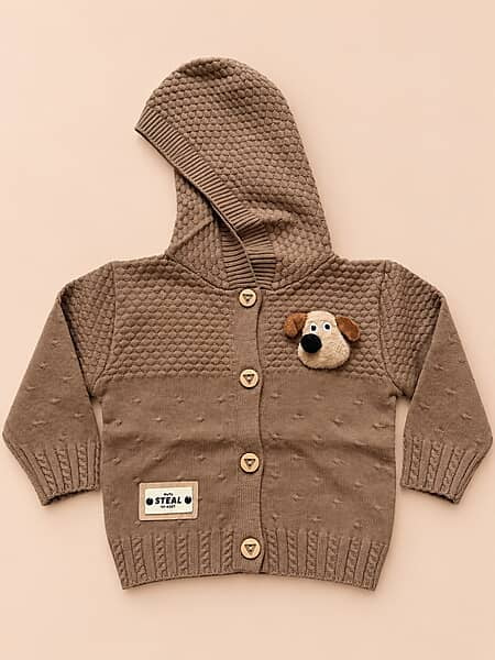 Knitted Hooded Cardigan- Toffee Brown | Full Sleeves