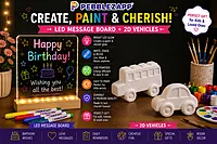 Pebblezapp LED Acrylic Writing Board with Light & 7 Pens |3D with Reusable Vehicles Statue