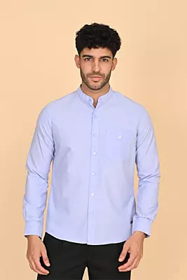 Men's Mandarin Collar Shirt - Blue