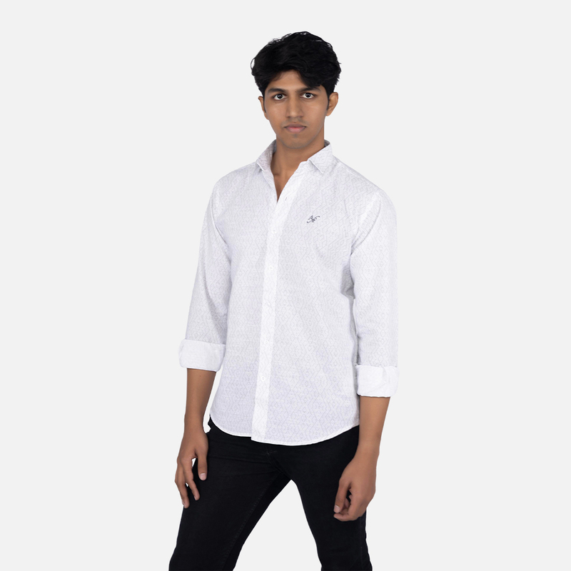 Men Feather White Geometric Printed Casual Shirt