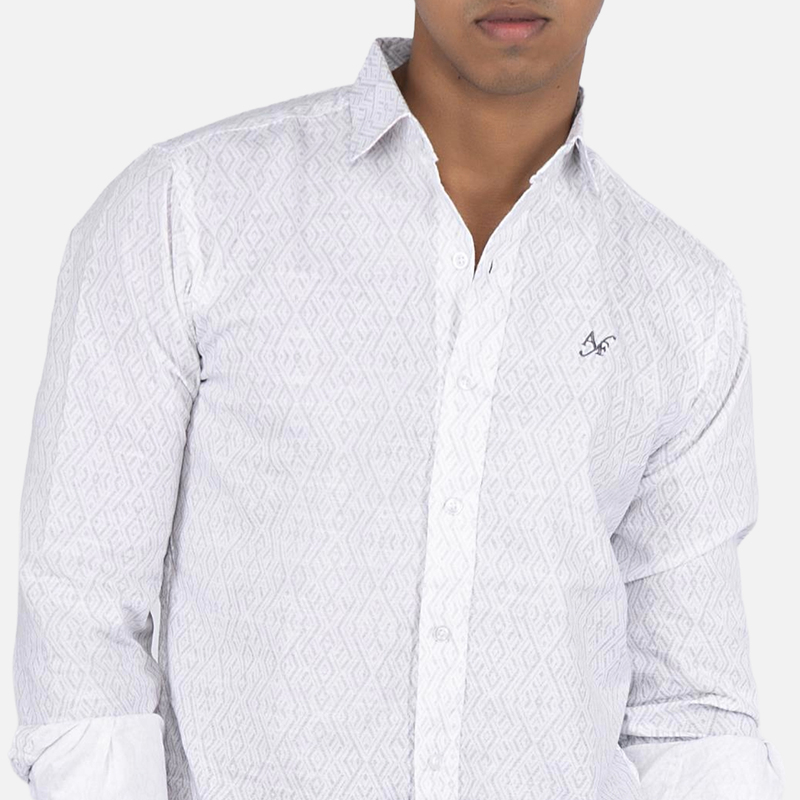 Men Feather White Geometric Printed Casual Shirt