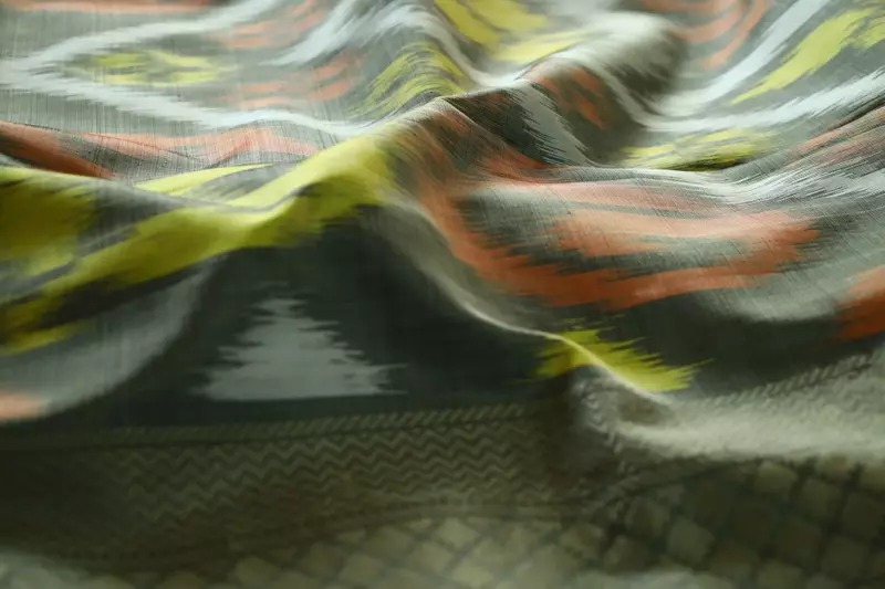Grey Ikat Silk Saree with Doll Motifs & Handwoven Border and ikat blouse | Handloom Saree