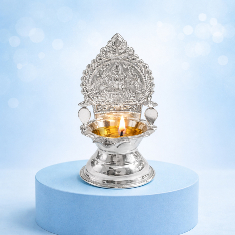 Silver Kamakshi Amman Deepa | Traditional Gaja Lakshmi Diya