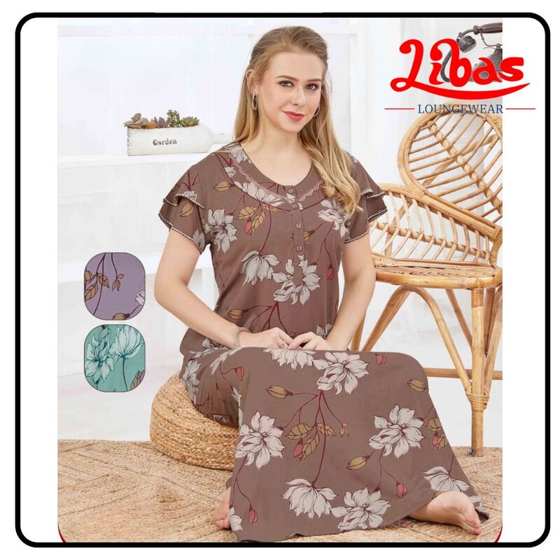 Sandal Alpine Nighty in floral prints with button closure From Libas Loungewear - AL1071