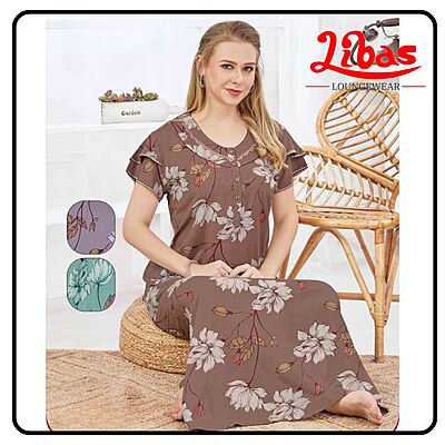 Sandal Alphine Nighty in Floral print with button closure From Libas Loungewear - PS523