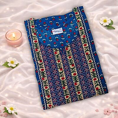Metro Blue Cotton Nighty With Geometric Print All Over From Libas Loungewear - AL1164