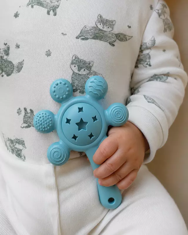 2-in-1 Musical Silicone Rattle Teether Toy
