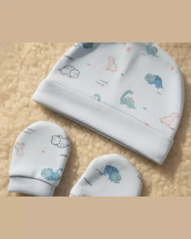 LittleToons Baby Essentials 3-Piece Set – Soft Cotton Cap, Mittens & Booties for Newborns (0–3 Months)