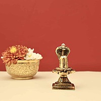 Brass Shivling with Sheshnag for Home Temple - 3.5 inch Height | Sacred Brass Shivling with Sheshnag Design for Spiritual Worship