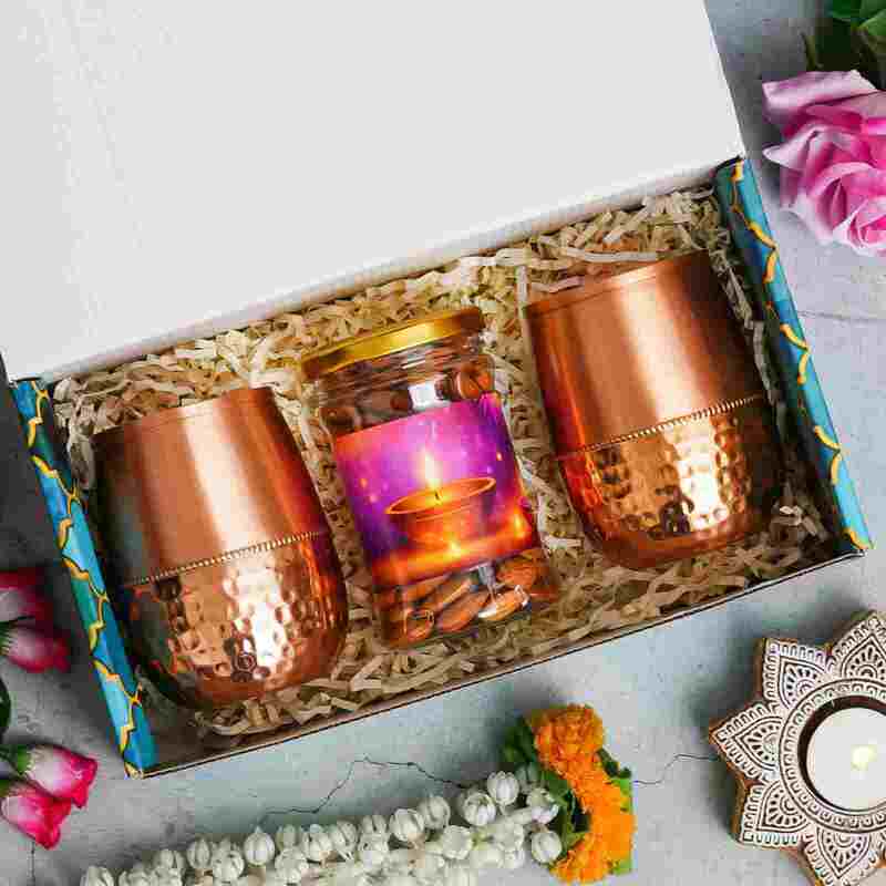 Diwali Combo - 2 Copper Jars,1 Dryfruit Jar