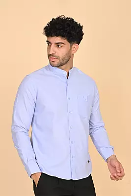 Men's Mandarin Collar Shirt - Blue
